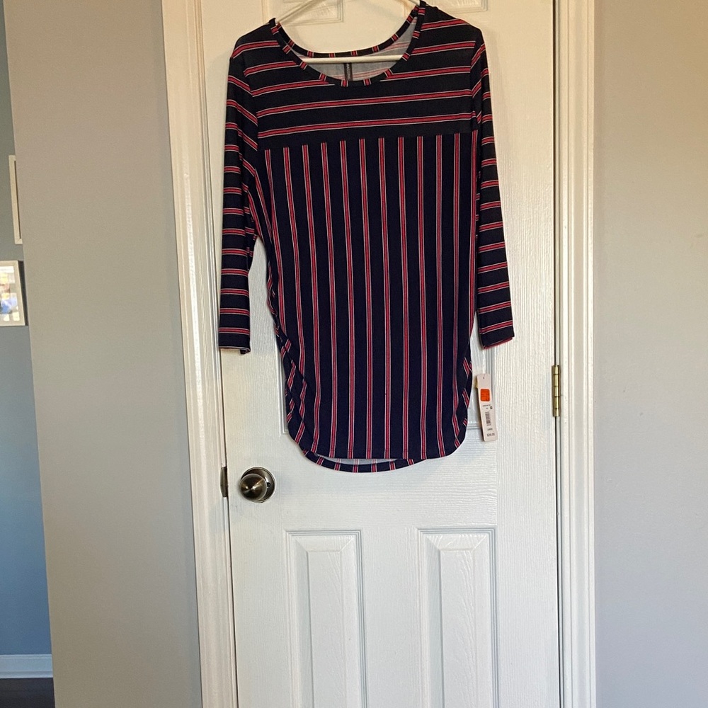 Massini Navy and Pink Striped Tunic Top